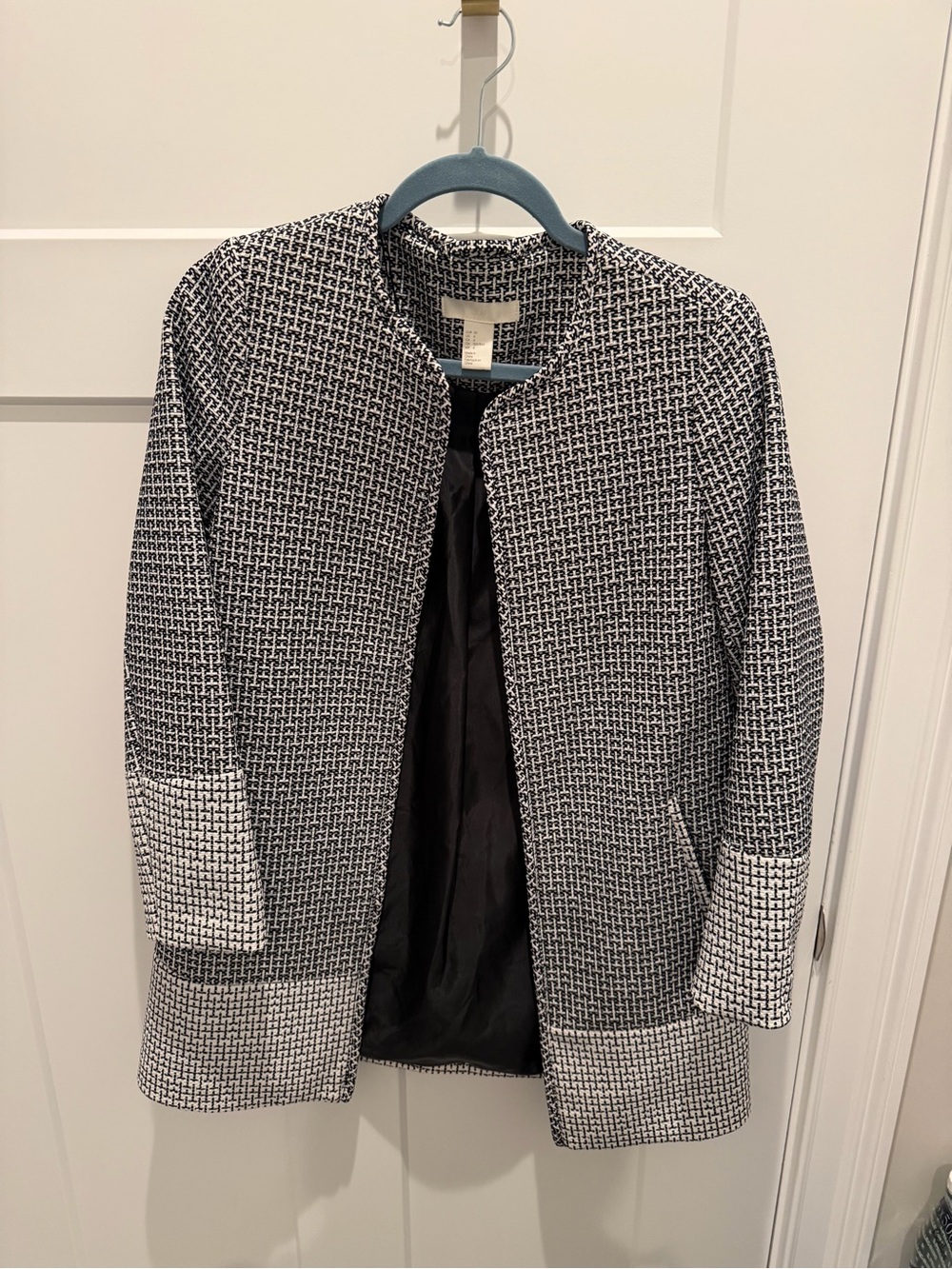 H&M Black & White Textured Open-Front Women's Coat